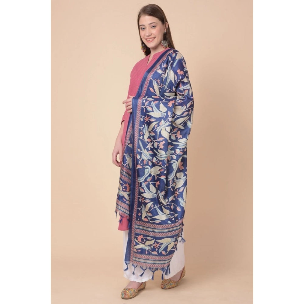 Blue art silk printed dupatta for casual occasions, length 2.25-2.50mtr