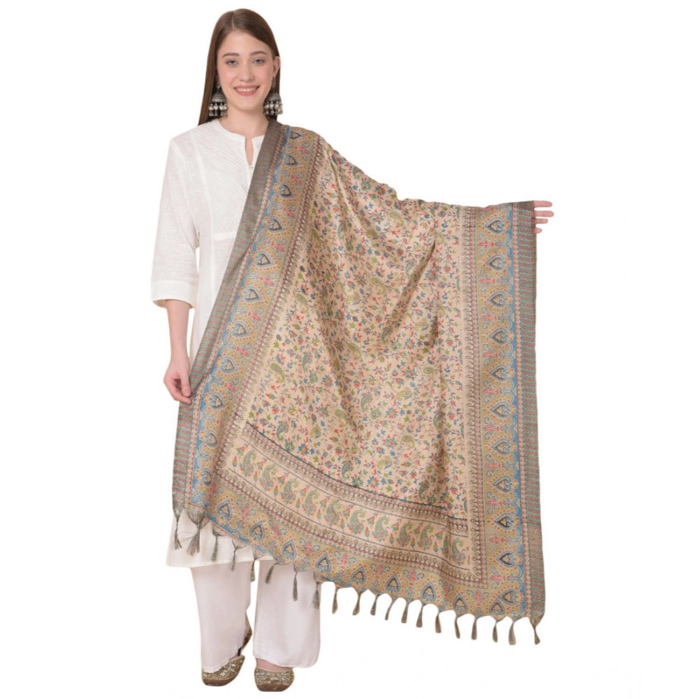 Art silk light brown dupatta, intricate printed pattern for casual occasions, length 2.25-2.50 mtr