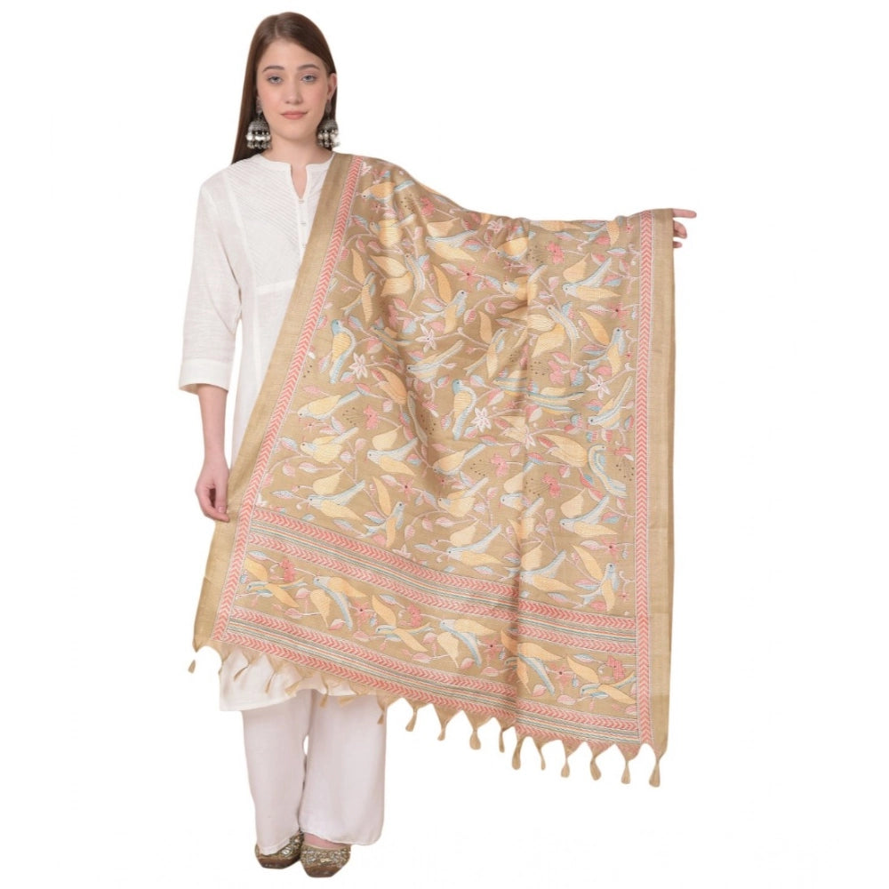 Light brown art silk dupatta for women, printed pattern, casual occasion wear, 2.25-2.50 mtr length