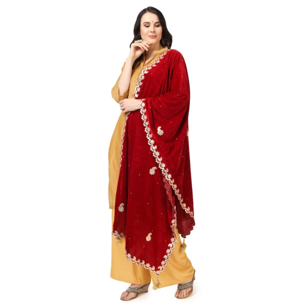 Maroon velvet Gotta Patti dupatta for women's festive wear, length 2.25-2.50mtr