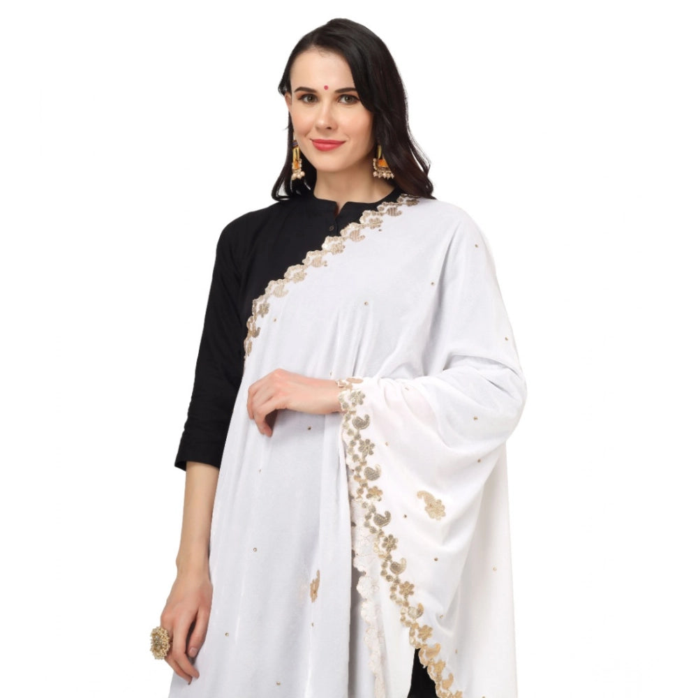 White velvet Gotta Patti dupatta for festive occasions, 2.25-2.50 mtr length