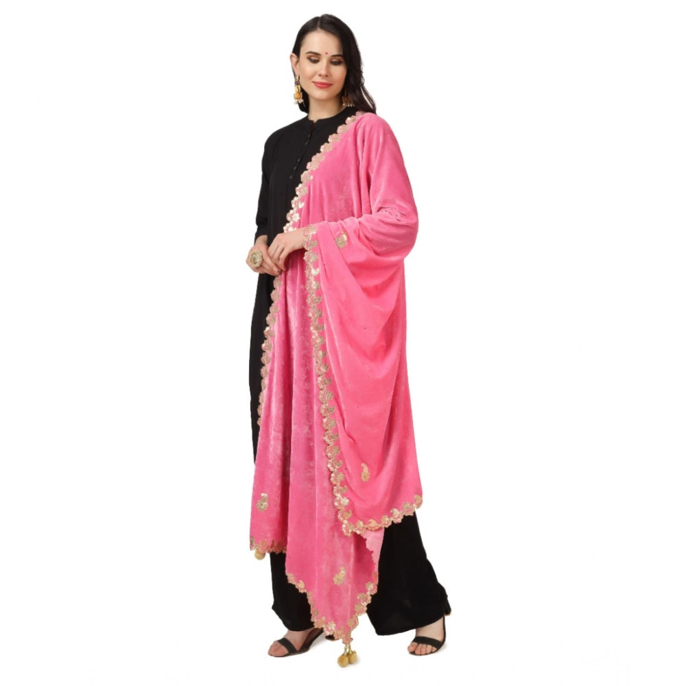 Pink velvet Gotta Patti dupatta for women festivals, length 2.25-2.50mtrs
