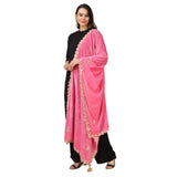 Pink velvet Gotta Patti dupatta for women festivals, length 2.25-2.50mtrs