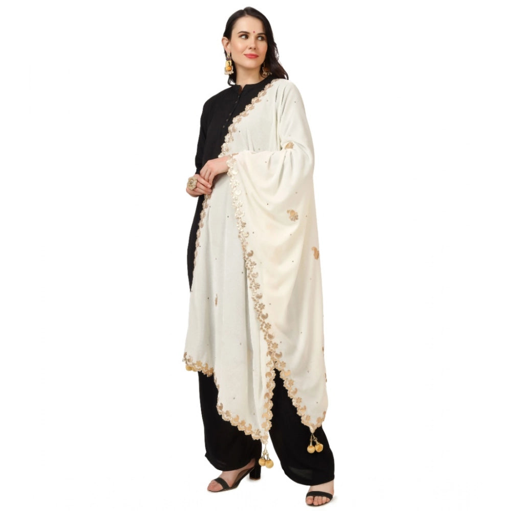 Off-white velvet Gotta Patti dupatta for festive occasions, 2.25 to 2.50 mtr length
