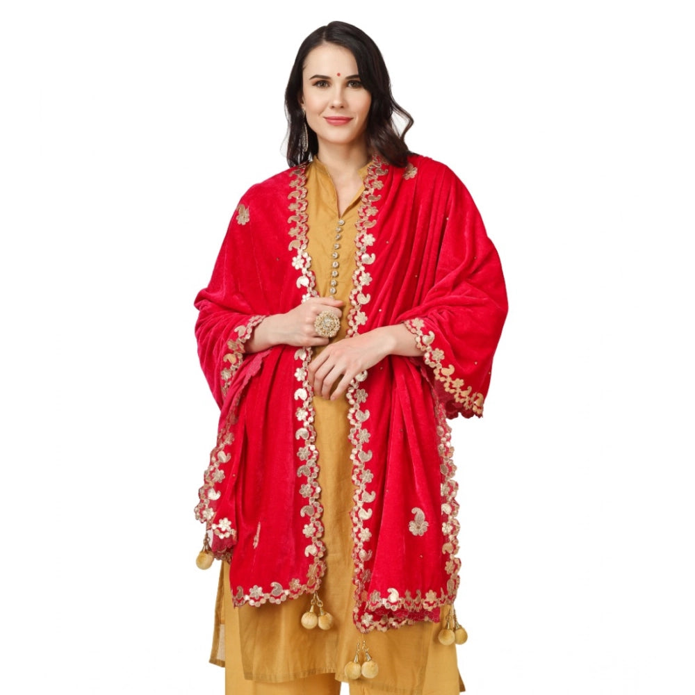 Pink velvet Gotta Patti dupatta for festive occasions, 2.25-2.50m length