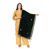 Green velvet Gotta Patti dupatta for festive occasions, 2.25-2.50 mtr length