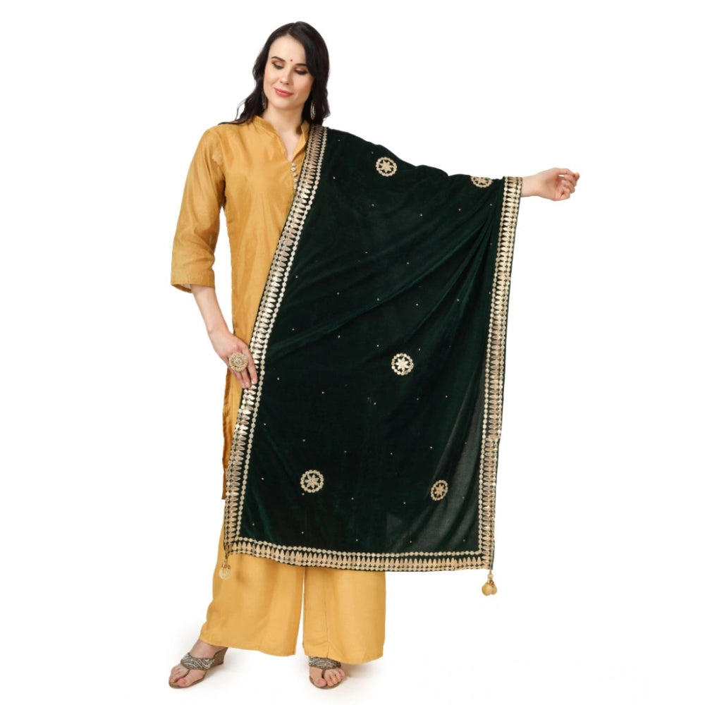 Green velvet Gotta Patti dupatta for women's festive wear, 2.25 to 2.50 mtr length