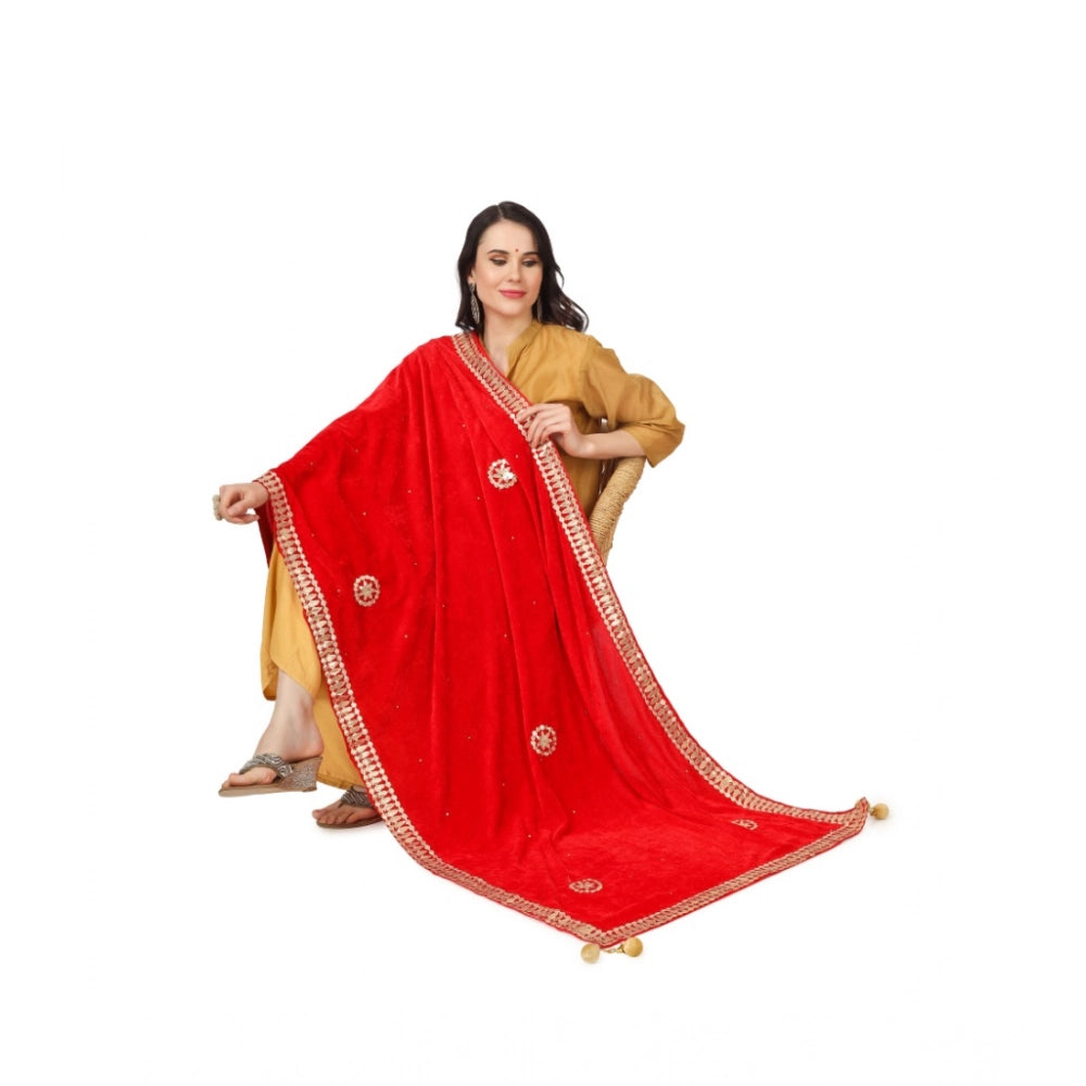 Red velvet Gotta Patti dupatta for festive occasions, 2.25-2.50m length