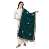 Dark green velvet Gotta Patti dupatta for festive occasions (length: 2.25-2.50 mtr)