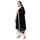 Blue velvet Gotta Patti dupatta for festive occasions, 2.25-2.50m length