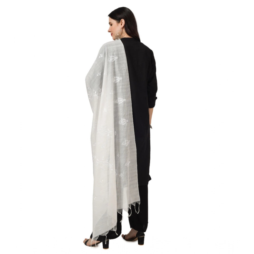 White cotton embroidered dupatta, festive occasion wear for women, 2.25-2.50 mtr length