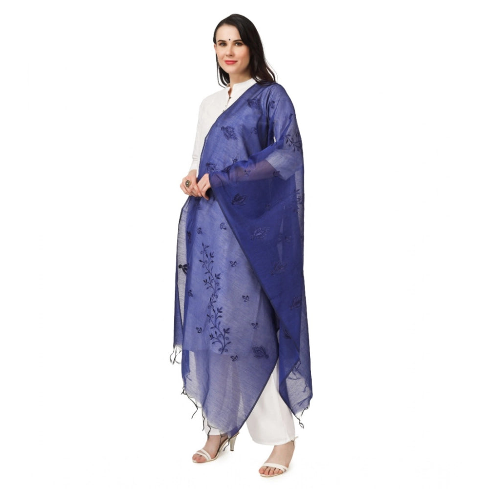 Blue cotton embroidered dupatta for festive occasions, length 2.25-2.50mtr on mannequin