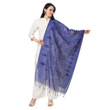 Blue cotton embroidered dupatta for festivals, 2.25-2.50m length