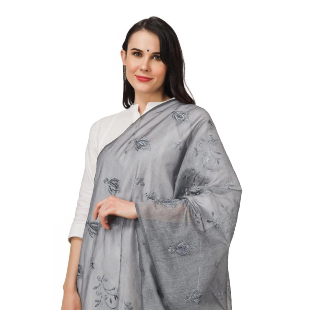Grey cotton embroidered dupatta for festive occasions, length 2.25-2.50m