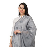 Grey cotton embroidered dupatta for festive occasions, length 2.25-2.50m