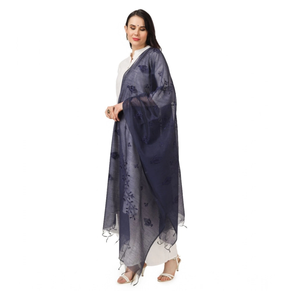 Dark Blue Cotton Embroidered Dupatta for women, festive occasion wear, length 2.25-2.50mtr