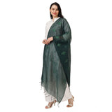 Green cotton embroidered dupatta for festive occasions, 2.25-2.50m length