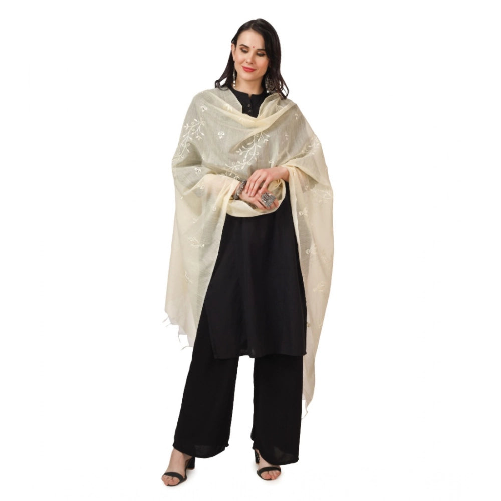 Off-white cotton embroidered dupatta for festive occasions, 2.25 to 2.50 mtr length