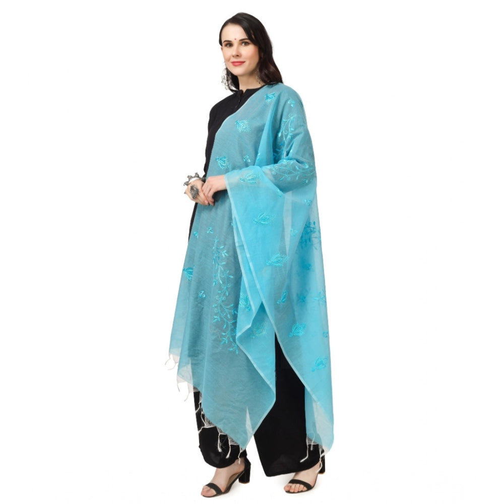 Aqua blue embroidered cotton dupatta for women, festive occasion wear, length 2.25-2.50m