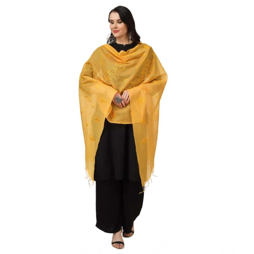 Yellow cotton embroidered dupatta for women's festive wear, 2.25 to 2.50 meters length