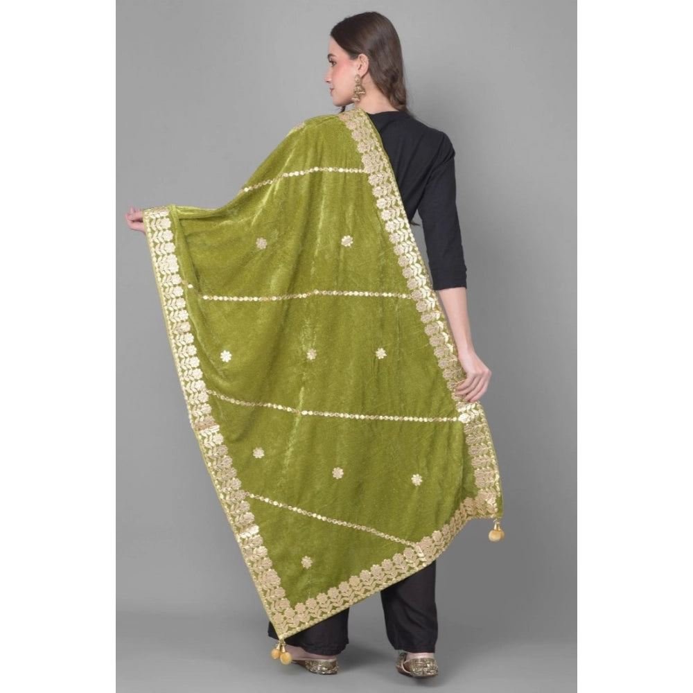Olive velvet Gotta Patti dupatta for women's festive occasions, 2.25-2.50m length