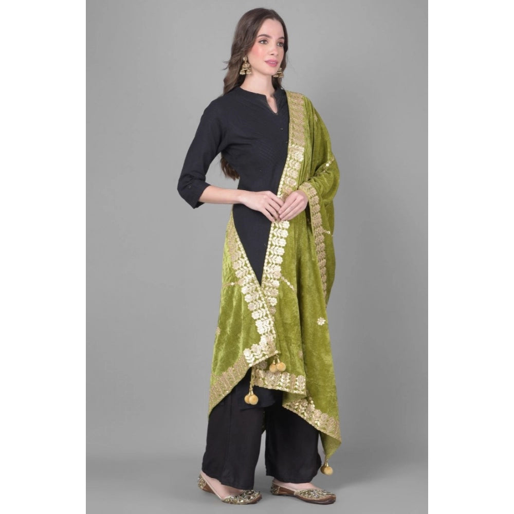 Olive velvet Gotta Patti dupatta for women, festive occasion wear, 2.25-2.50m length