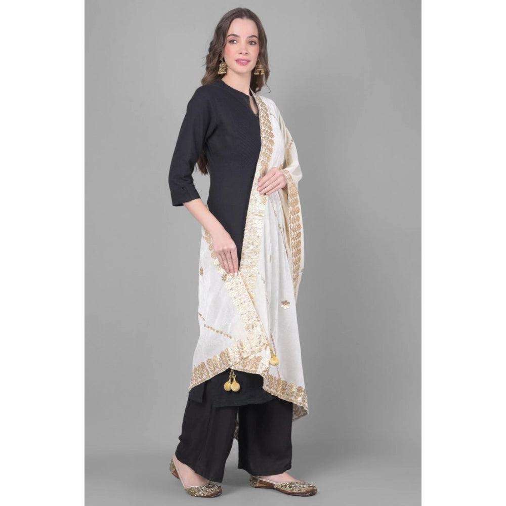 White velvet dupatta with gold gotta patti embroidery.