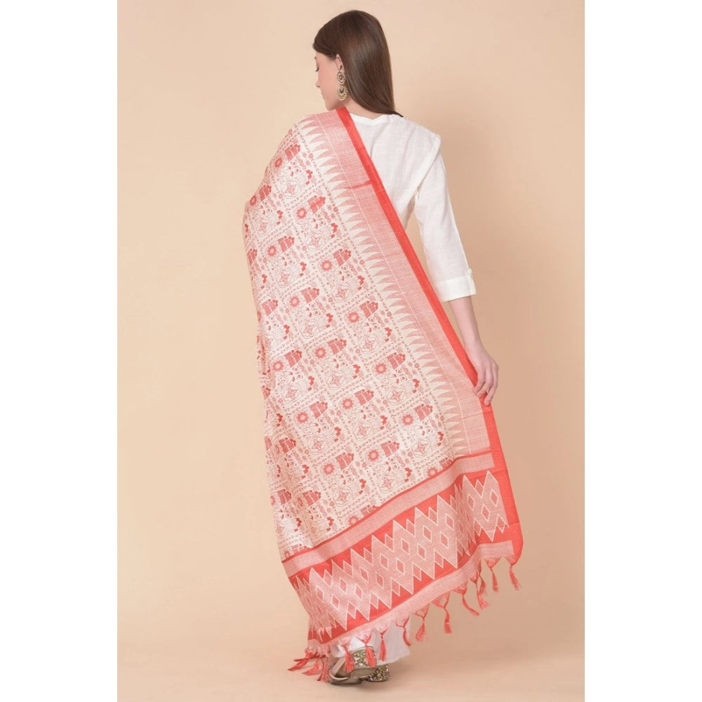 Art silk printed orange dupatta for women (length: 2.25-2.50 mtr), suitable for casual occasions