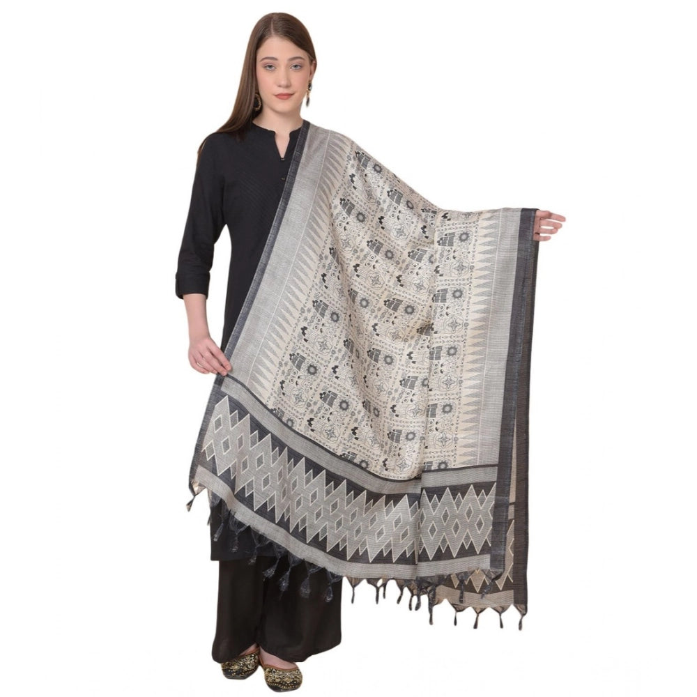 Art Silk printed black dupatta for women, 2.25 to 2.50 mtr length, suitable for casual occasions