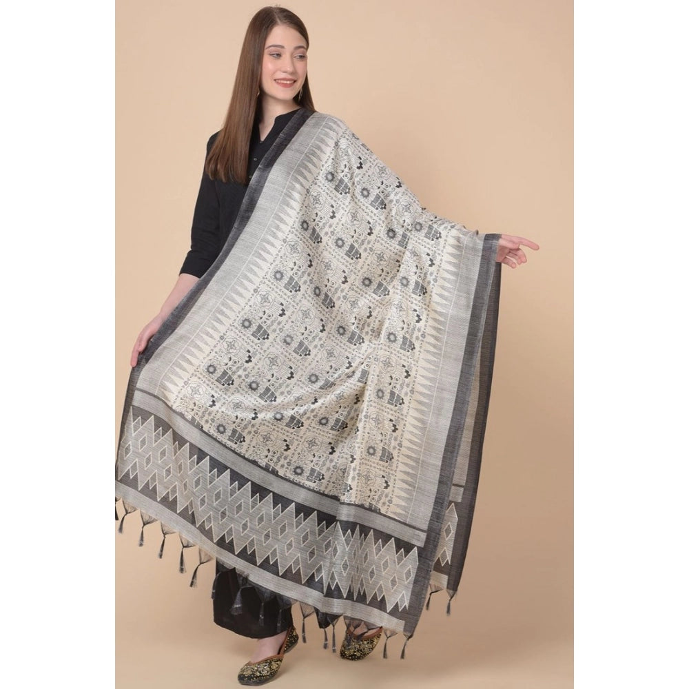 Black art silk printed dupatta for casual occasions, length 2.25-2.50 mtr