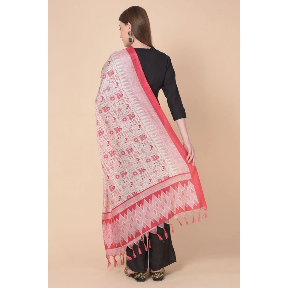 Art Silk printed red dupatta for women, vibrant design, 2.25-2.50m length for casual occasions