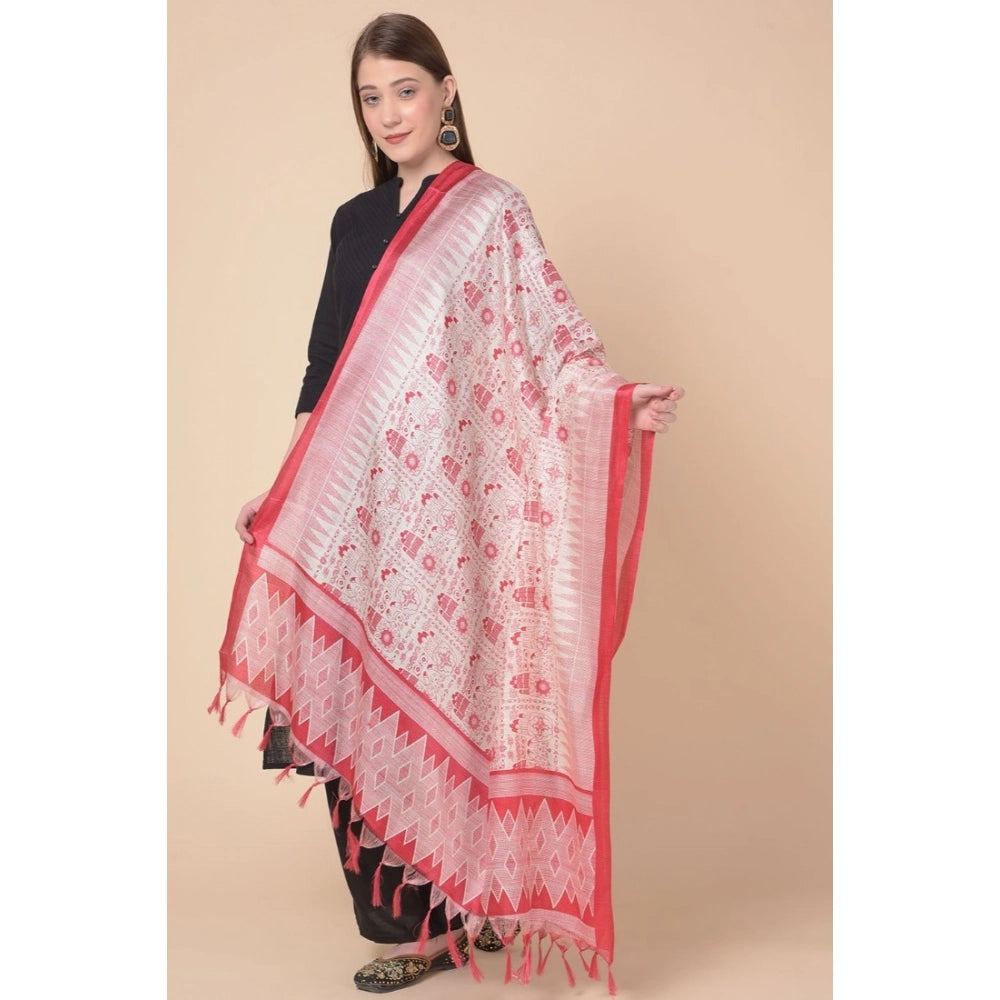 Red art silk printed dupatta for casual wear, length 2.25-2.50mtr on hanger