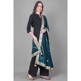 Teal velvet Gotta Patti dupatta (length 2.25-2.50m), festive women's attire accessory