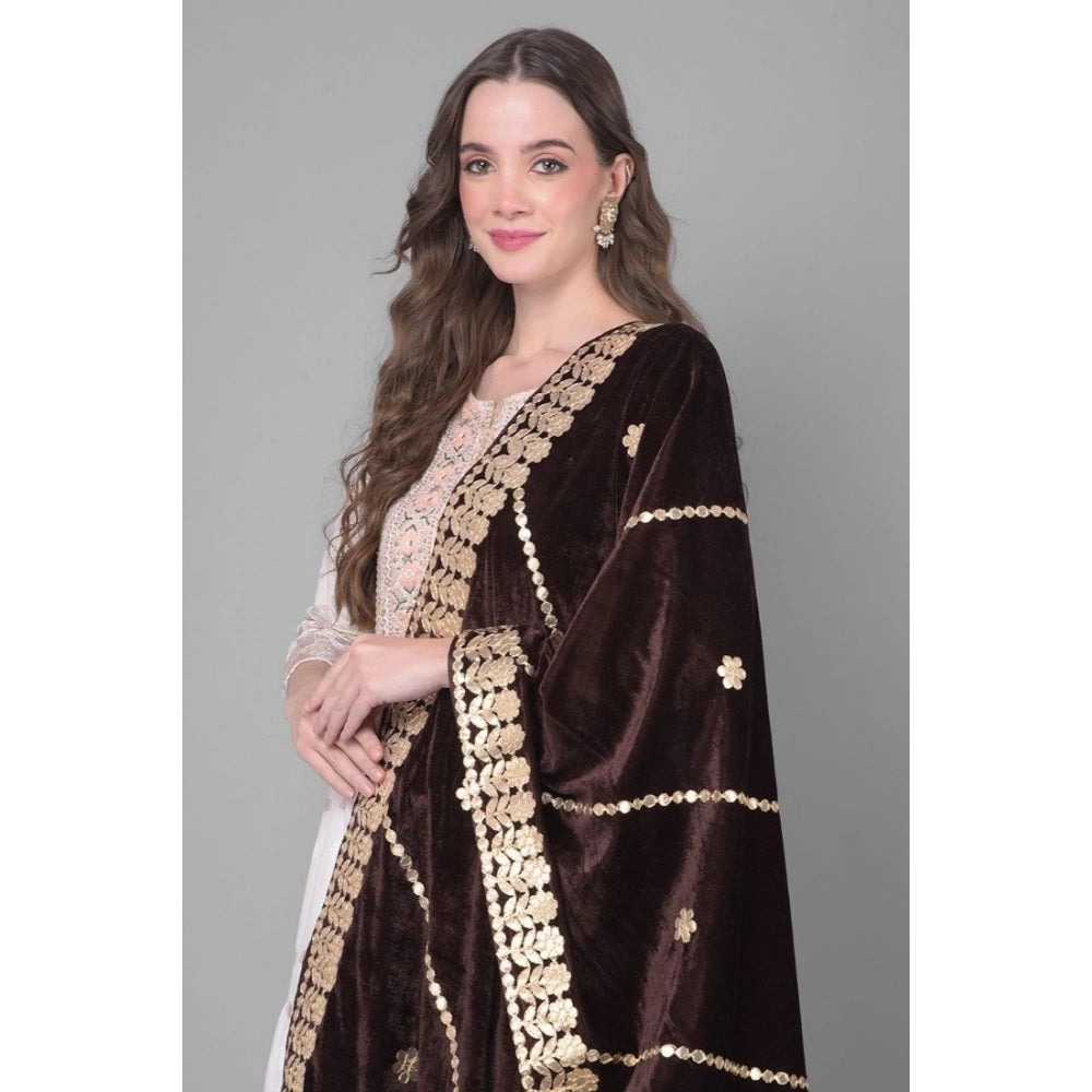 Brown velvet Gotta Patti dupatta for festive occasions, 2.25-2.50 mtr length