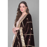Brown velvet Gotta Patti dupatta for festive occasions, 2.25-2.50 mtr length