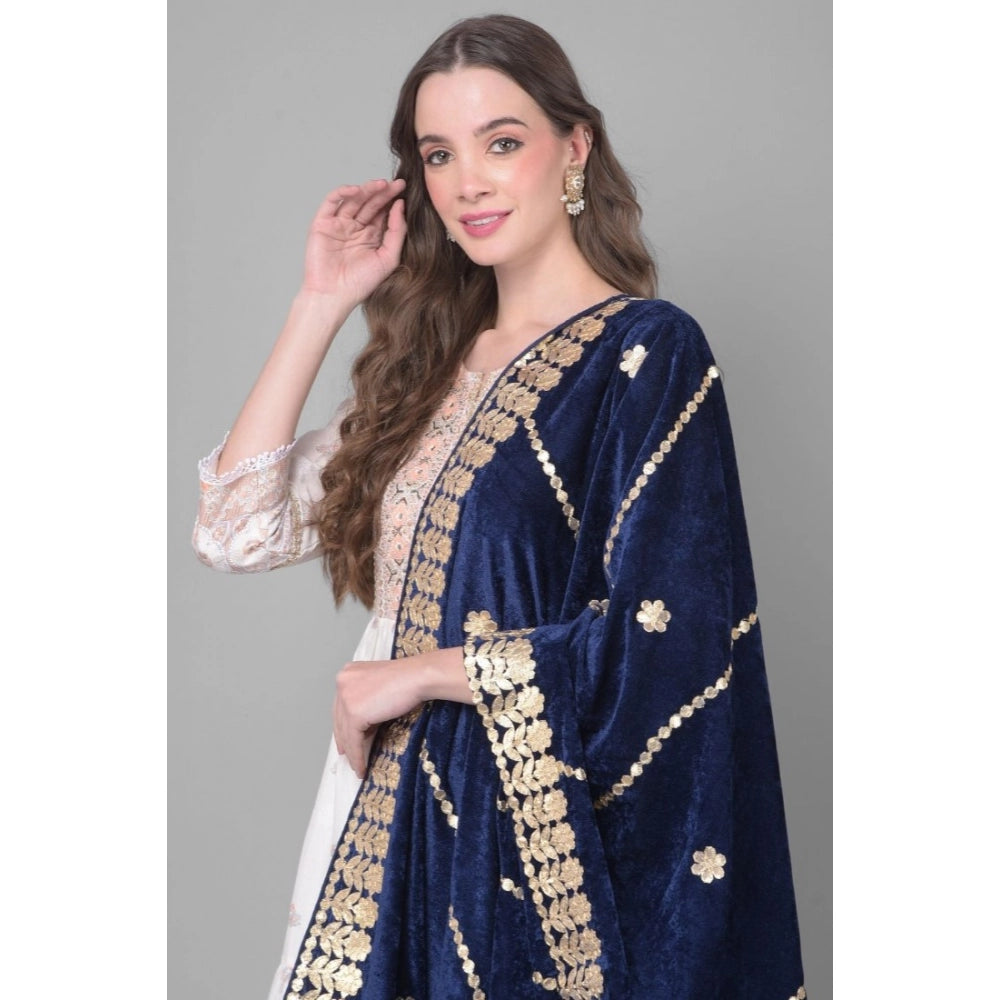 Navy velvet Gotta Patti dupatta for women's festive attire, length 2.25-2.50mtr