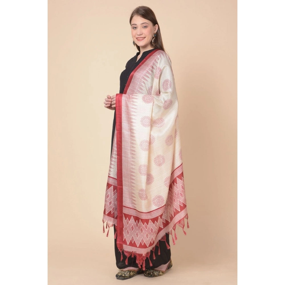 Maroon art silk printed dupatta for casual occasions, 2.25-2.50 mtr length