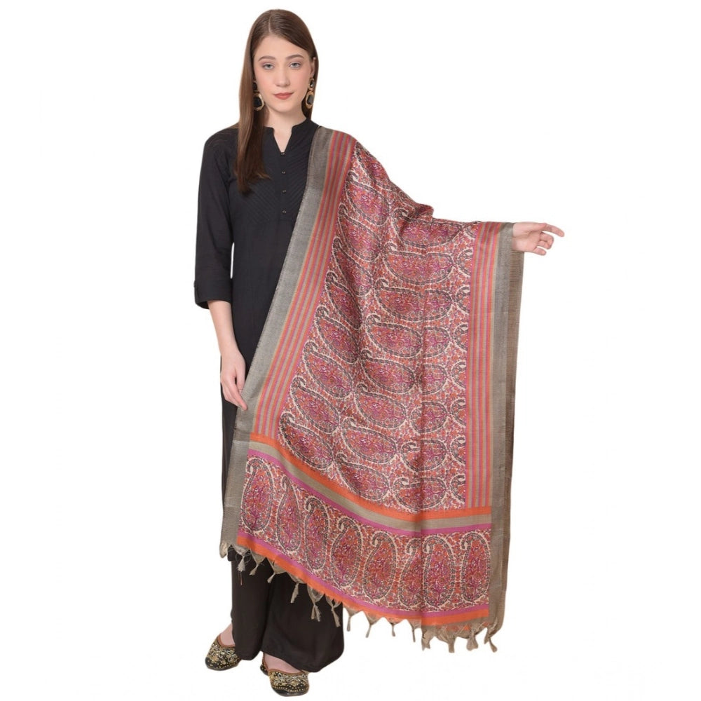Art silk printed grey dupatta for women, casual occasion, length 2.25-2.50mtr