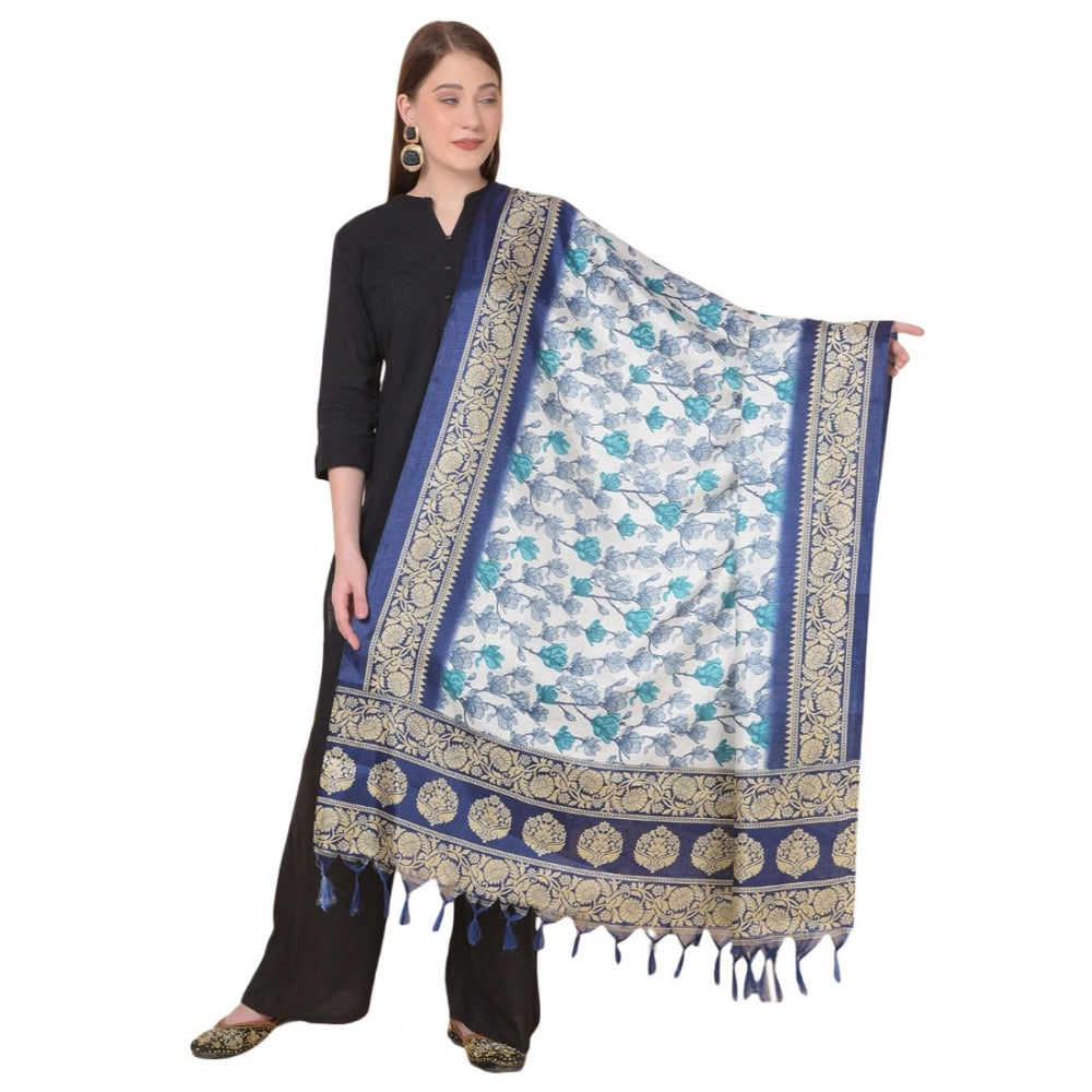 Art silk printed blue dupatta for women, 2.25-2.50m length, suitable for casual occasions