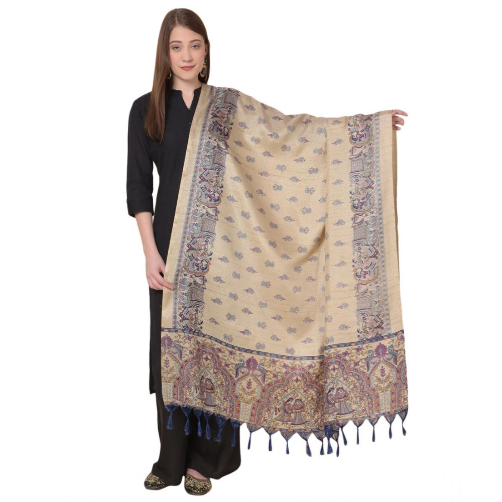 Gold art silk printed dupatta for casual occasions, 2.25-2.50 mtr length