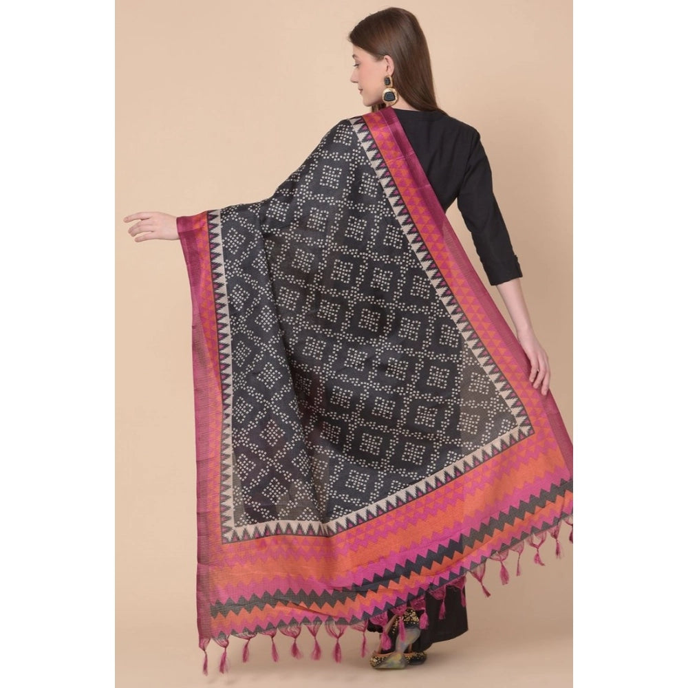 Art silk printed black dupatta for women, 2.25-2.50 mtr length, suitable for casual occasions
