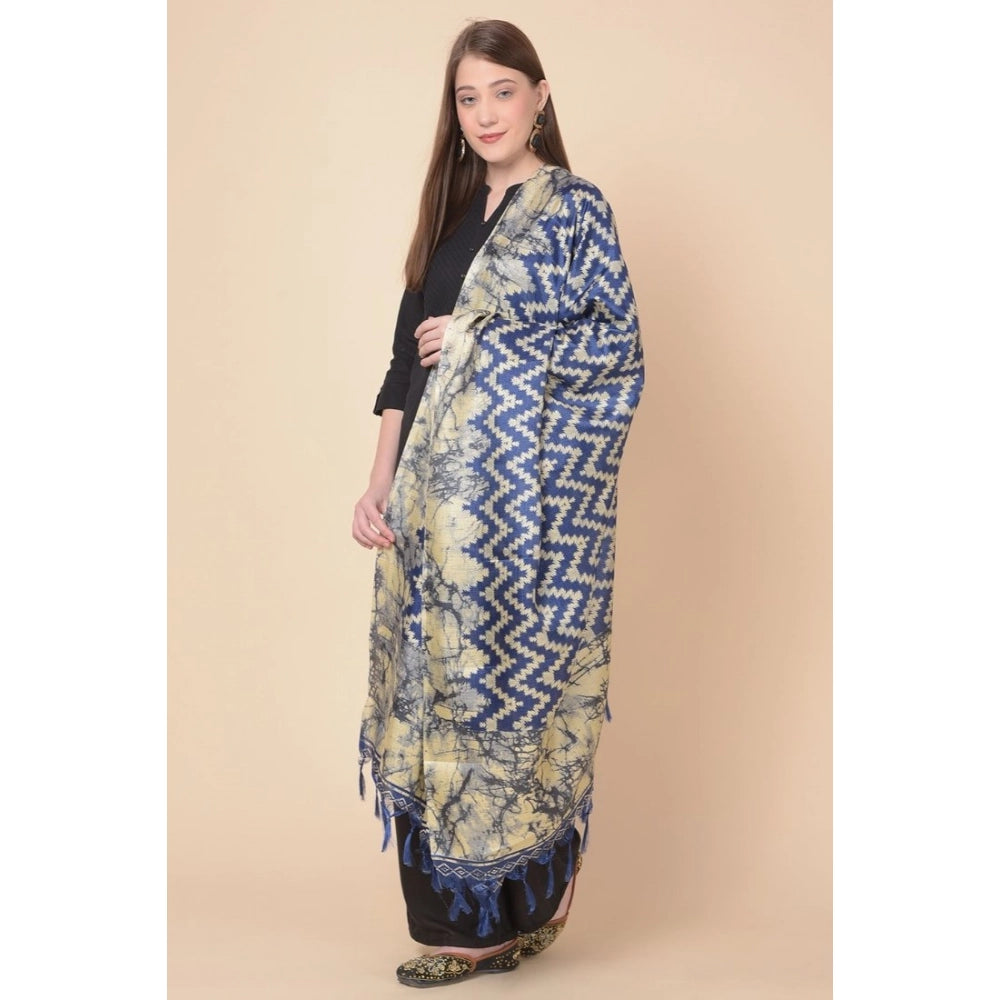 Blue art silk printed dupatta for casual occasions, length 2.25-2.50mtr