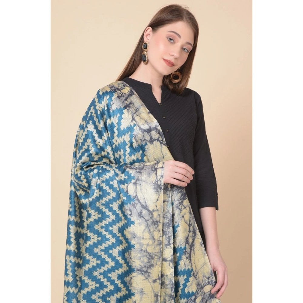 Blue art silk printed dupatta for women, casual occasion wear, 2.25-2.50 mtr length
