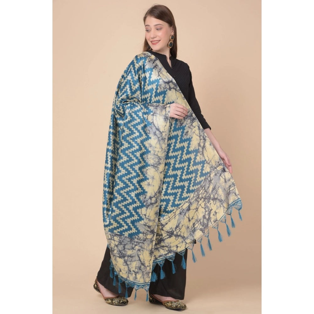 Blue art silk printed dupatta for casual occasions, length 2.25-2.50mtr