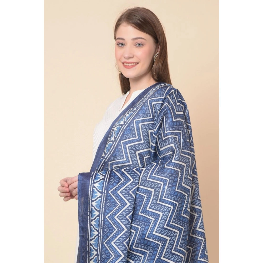 Blue art silk printed dupatta for casual occasions, length 2.25-2.50m