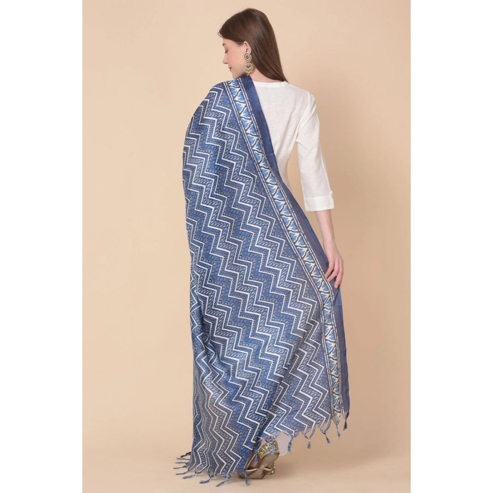 Blue Art Silk Printed Dupatta (2.25-2.50m), casual women's fashion accessory with vibrant design
