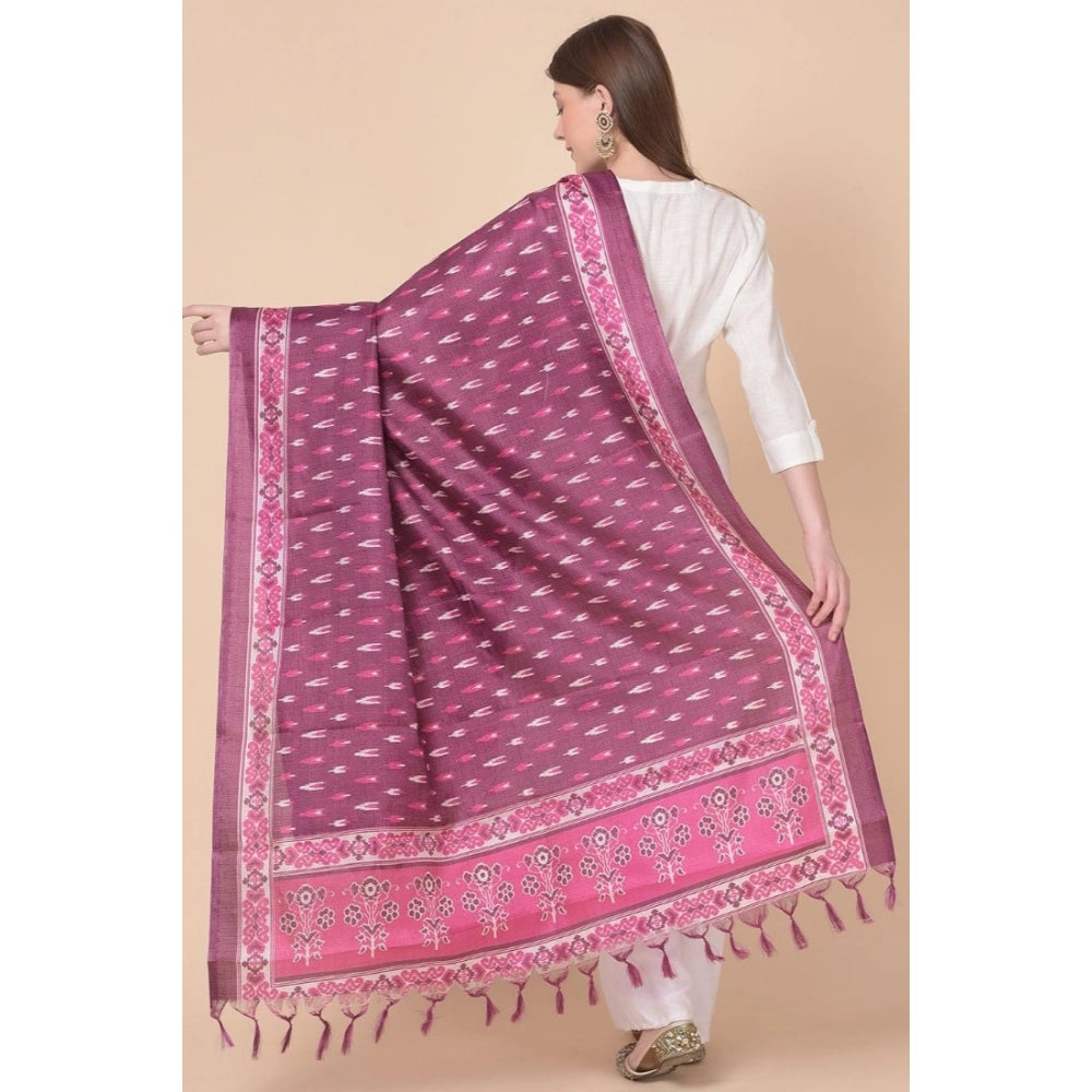 Art silk printed purple dupatta for casual occasions, length 2.25-2.50mtr