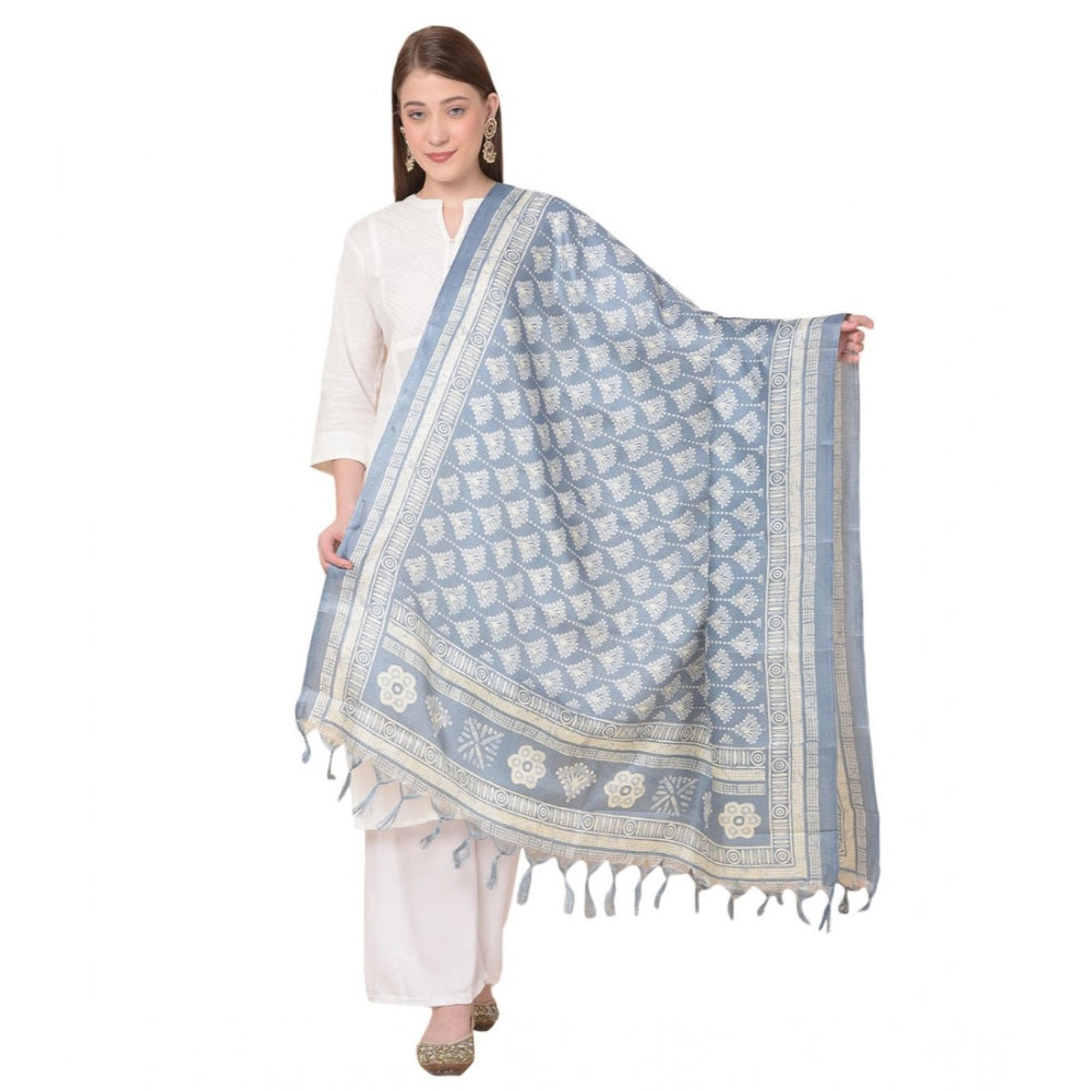 Grey Art Silk Printed Dupatta for casual occasions, 2.25 to 2.50 mtr length