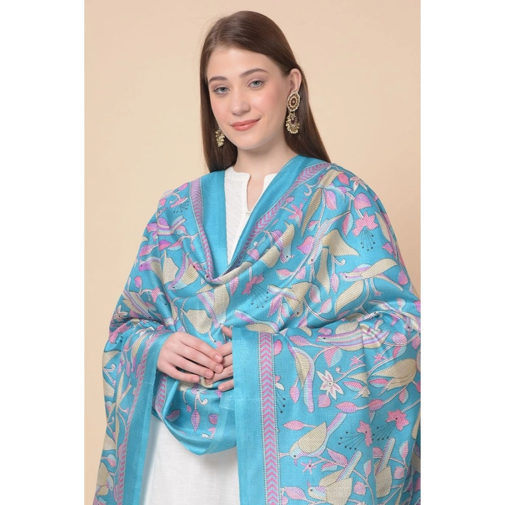 Art silk turquoise printed dupatta for women, 2.25-2.50m length, casual occasion