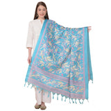 Art silk turquoise printed dupatta for women, 2.25-2.50 mtr length, casual occasion